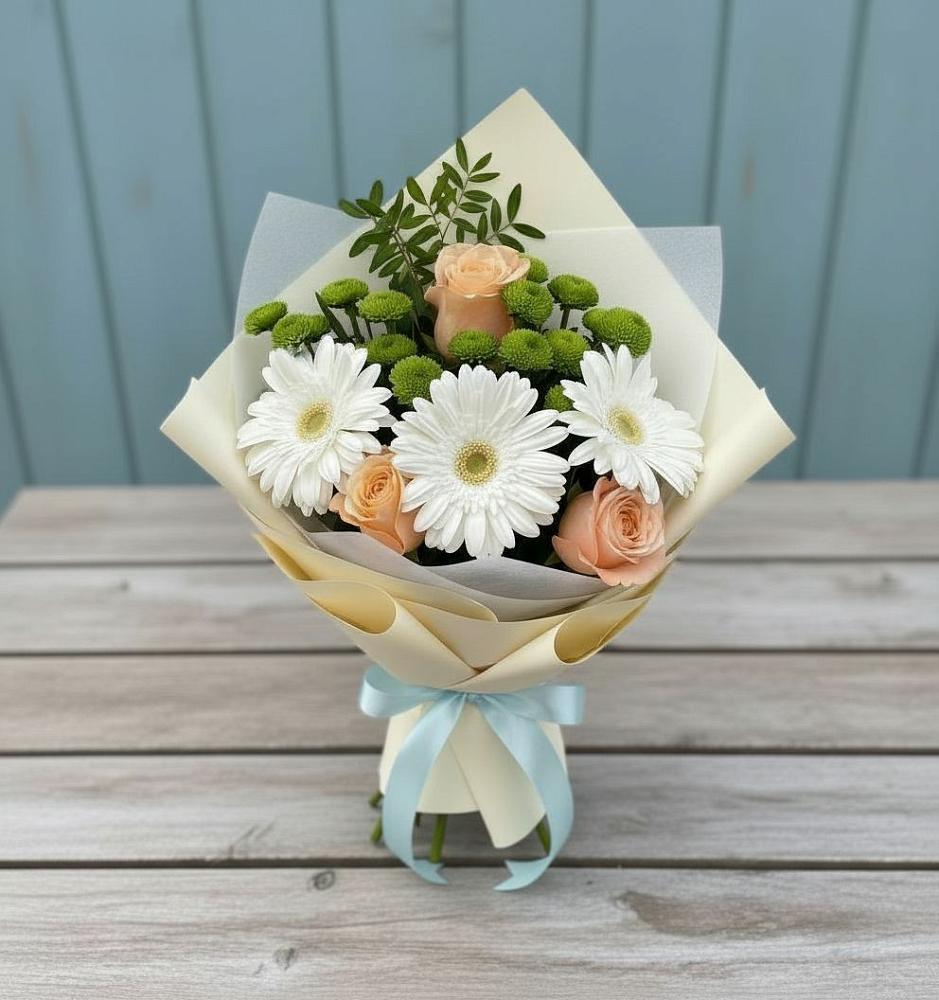Букет цветов из: Герберы, Розы и Хризантемы в Брехово