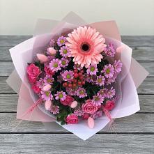 Букет цветов из:  Розы, Герберы и Хризантемы в Брехово