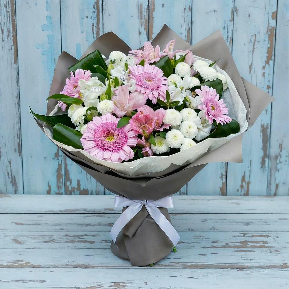 Букет цветов из: Герберы, Альстромерии и Хризантемы в Брехово